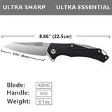 OERLA TAC OLF-0027 EDC Pocket Folding Blade 420HC Ball Bearing Flipper Knife G10 Handle- 3.54" Blade