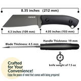 OERLA OLB-0015 Camping Fixed Blade Knife Outdoor Duty Field Small Cleaver 420HC Stainless Steel Full Tang with G10 Handle Waist Clip EDC Kydex Sheath