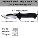 Oerla OLK-038A Tactical Fixed Blade Knife - 9.45in Overall with 440C Stainless Steel and Black G10 Handle Kydex Sheath