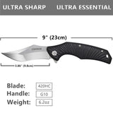 OerLa Large EDC Pocket Folding Knife- Ball Bearing Quickly Open - 3.86” Blade with G10 handle