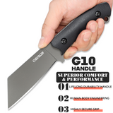 OERLA OLB-0015 Camping Fixed Blade Knife Outdoor Duty Field Small Cleaver 420HC Stainless Steel Full Tang with G10 Handle Waist Clip EDC Kydex Sheath