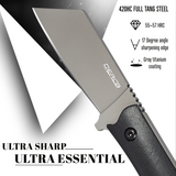 OERLA OLB-0015 Camping Fixed Blade Knife Outdoor Duty Field Small Cleaver 420HC Stainless Steel Full Tang with G10 Handle Waist Clip EDC Kydex Sheath
