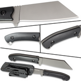 OERLA OLB-0015 Camping Fixed Blade Knife Outdoor Duty Field Small Cleaver 420HC Stainless Steel Full Tang with G10 Handle Waist Clip EDC Kydex Sheath