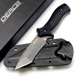 Oerla OLK-038B Tactical Fixed Blade Knife - 9.45in Overall with 440C Stainless Steel and Black G10 Handle Kydex Sheath