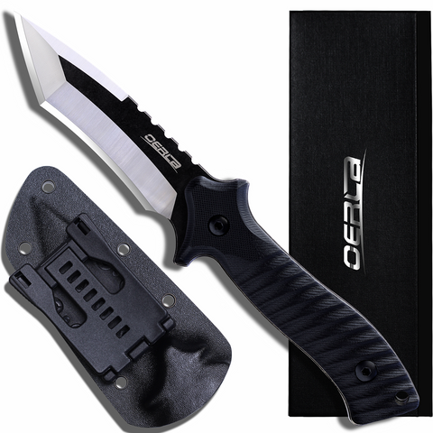 Oerla OLK-038A Tactical Fixed Blade Knife - 9.45in Overall with 440C Stainless Steel and Black G10 Handle Kydex Sheath