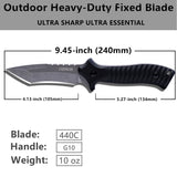 Oerla OLK-038B Tactical Fixed Blade Knife - 9.45in Overall with 440C Stainless Steel and Black G10 Handle Kydex Sheath